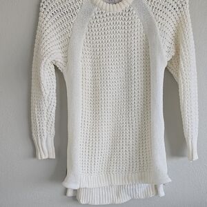 Cream Crew Neck Sweater with Lightweight Open-Knit Design and Relaxed Fit